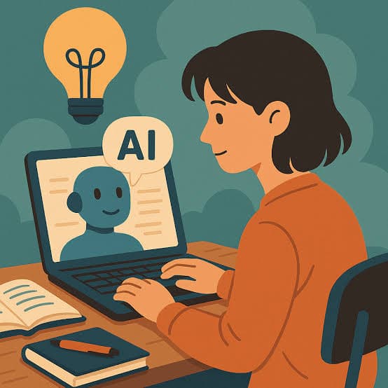 Student doing AI research on a laptop